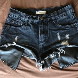 Atelier black shorts w/ rhinestone leather pockets